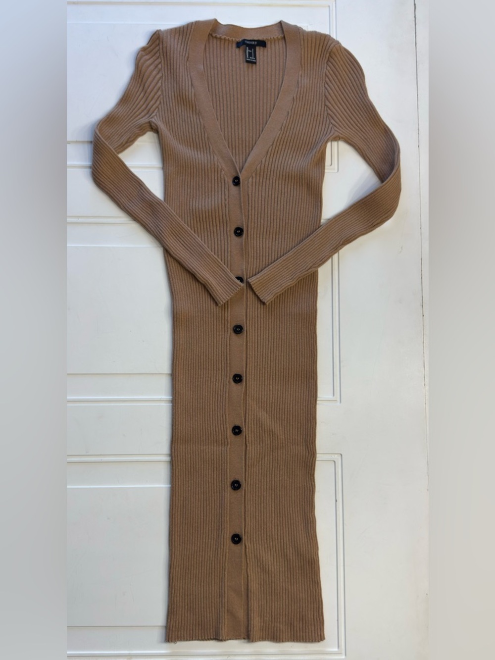 Forever 21 Women’s Sz S Brown Ribbed Super Stretchy Button Up Maxi Dress - Picture 1 of 7